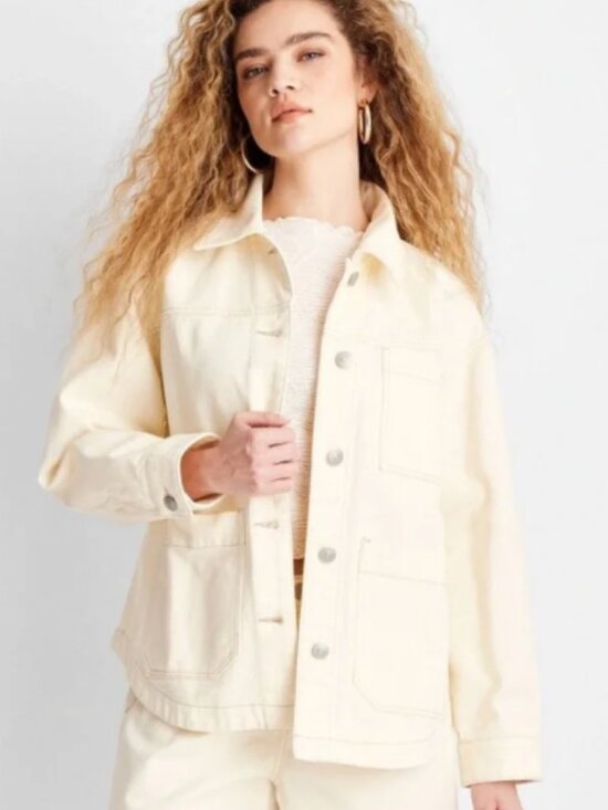 Future Collective Jackets & Blazers - Cream Oversized Contrast Stitch Denim Jacket see pic & description